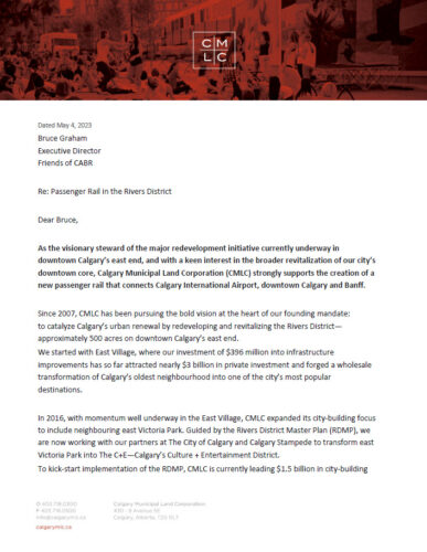 CMLC | Calgary Airport Banff Rail Support Letter